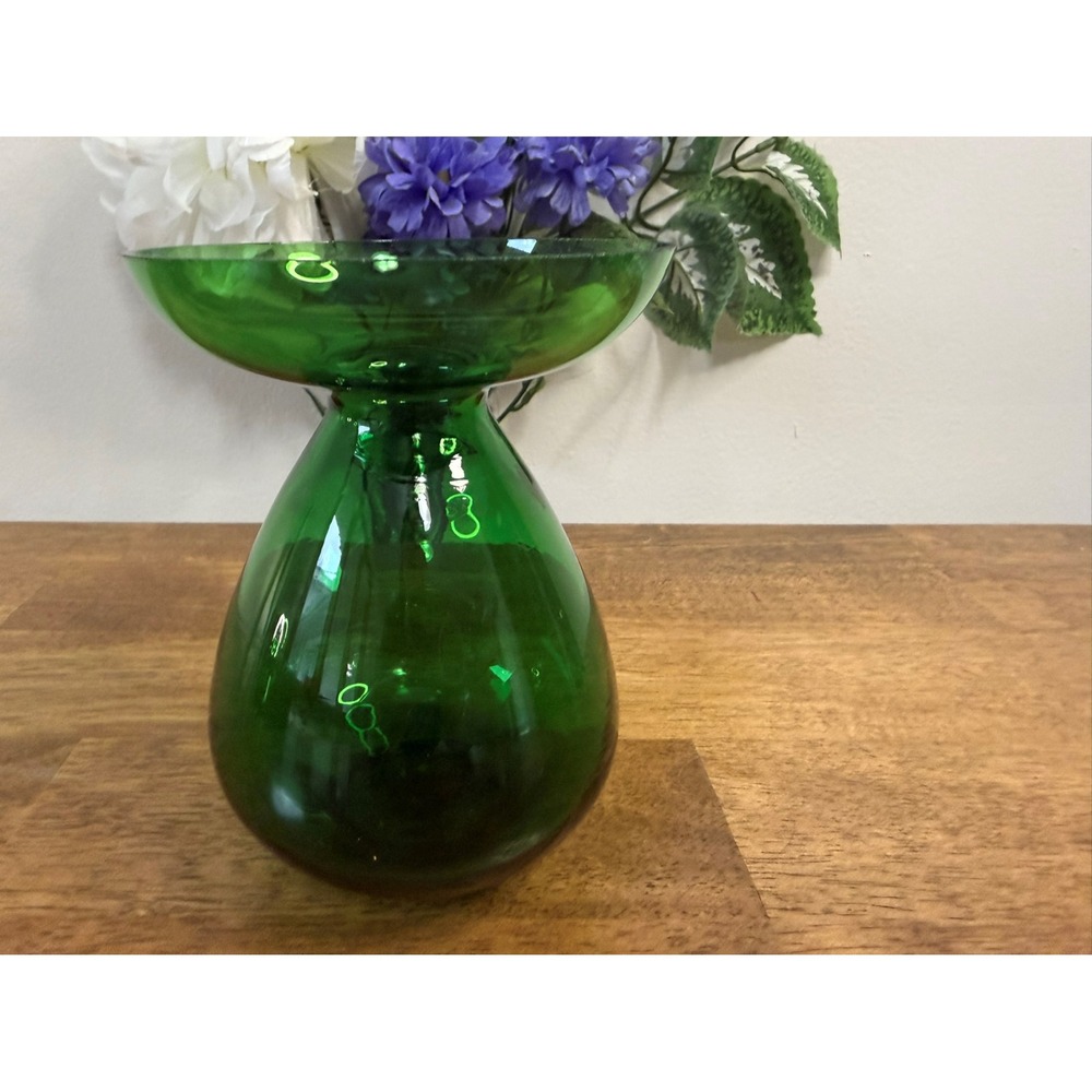Vintage Green Glass Pedestal Vase Bowl Centerpiece Mid Century Home Decor Gift